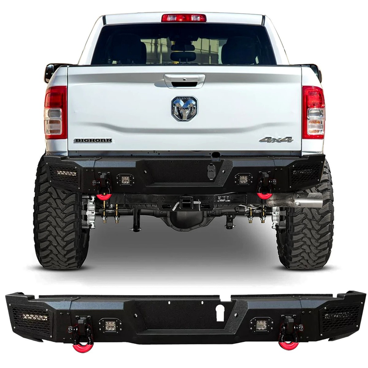 Vijay Steel Rear Bumper W/LED Lights D-Rings For 2019-2026 Dodge