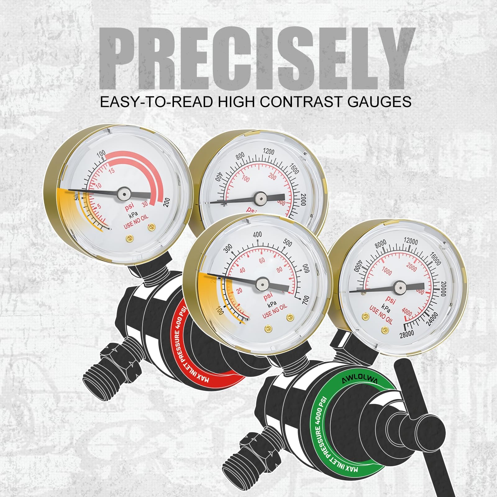 Oxygen Acetylene Regulator Set, CGA540 and CGA200 Inlet Connection 9/16"-18 (...