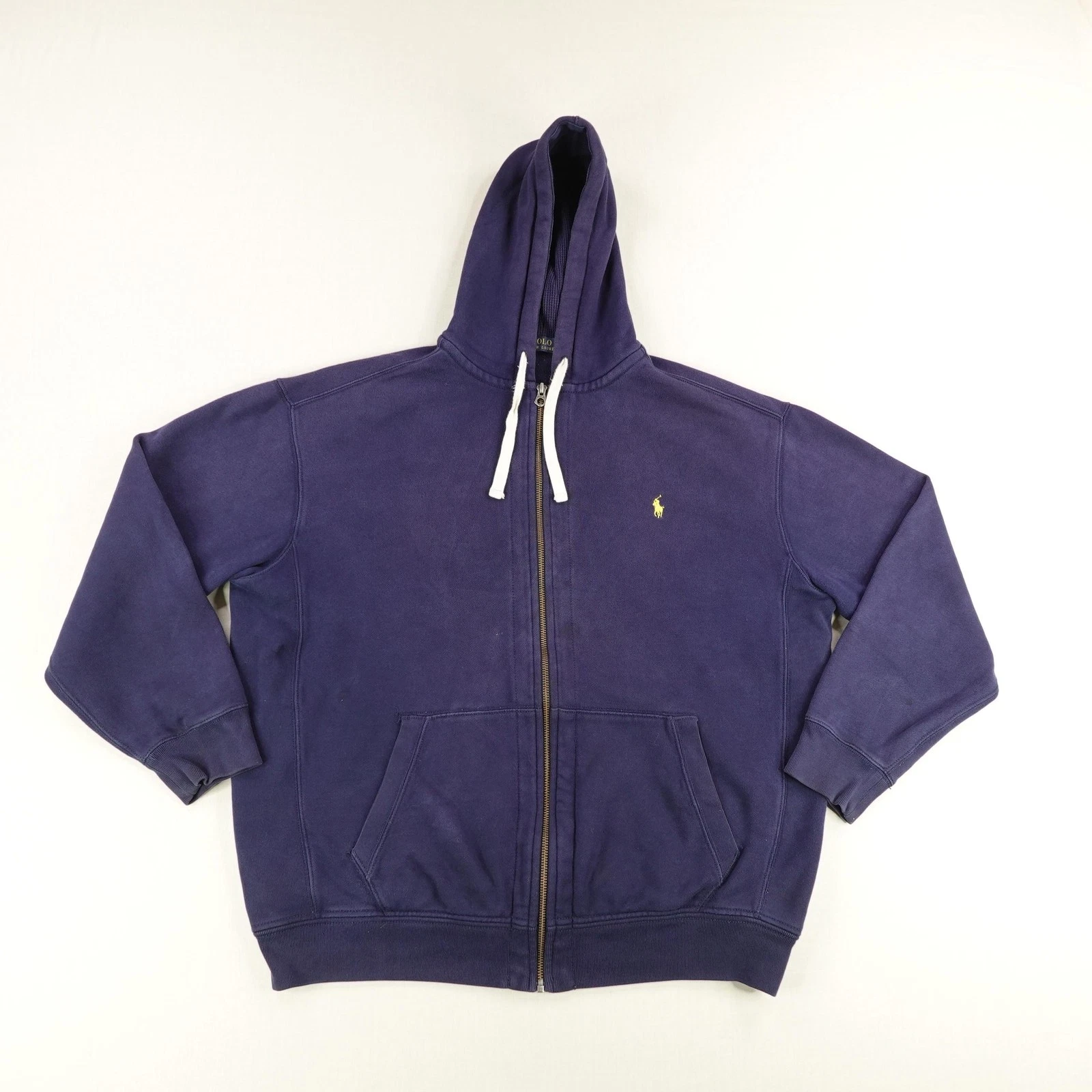 Polo Ralph Lauren Hoodie Mens 2XL Tall Blue Thermal Lined Sweatshirt Zip Up ^