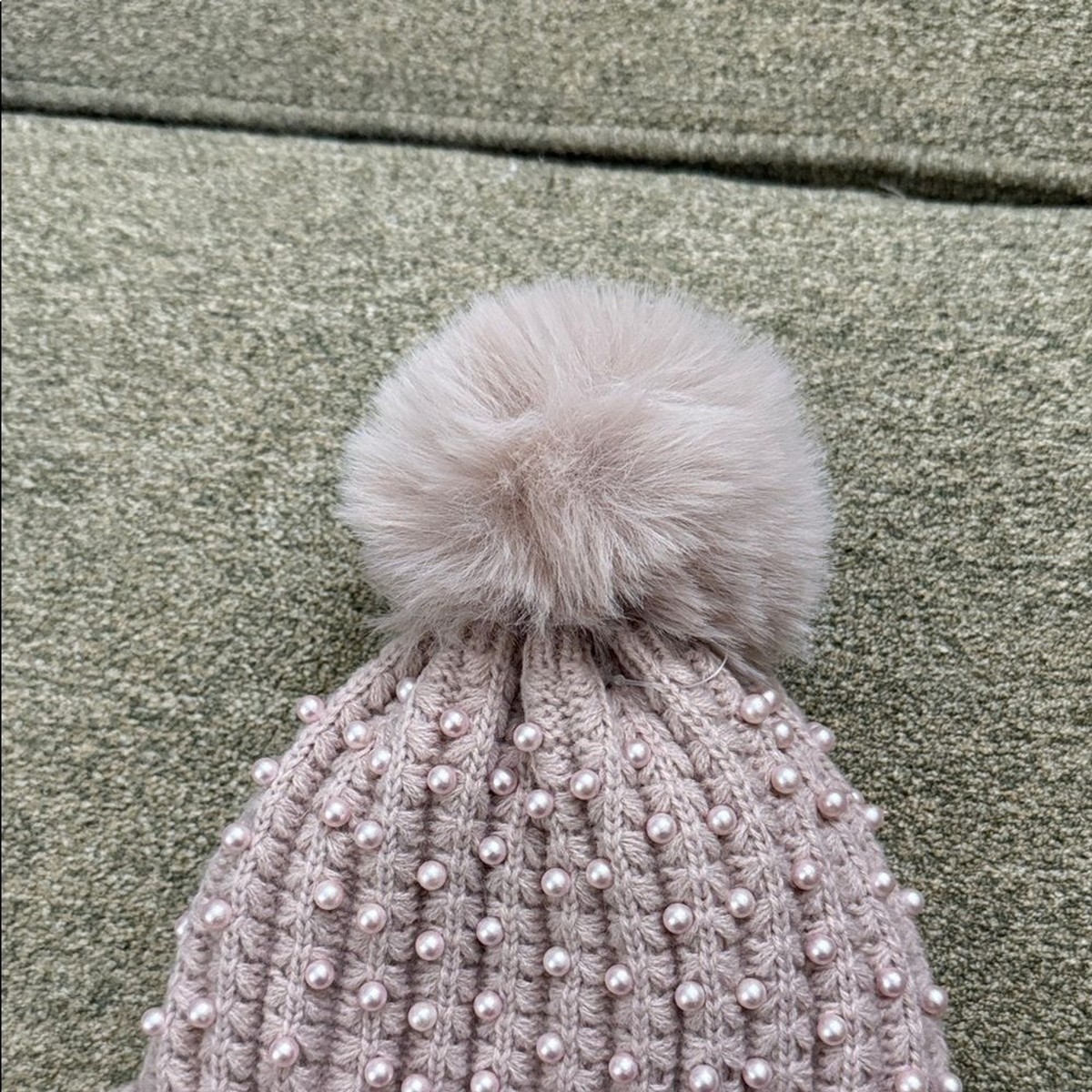 Steve Madden Blush Knit Beanie with Pom Pom View 4