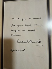 Churchill signed and Handwritten thank you letter with orginal thank you letter