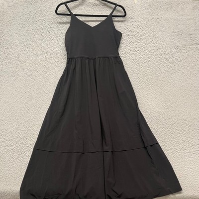 Athleta Elation V-Neck Hybrid Dress Womens S Black Midi UPF 50+ Athleisure