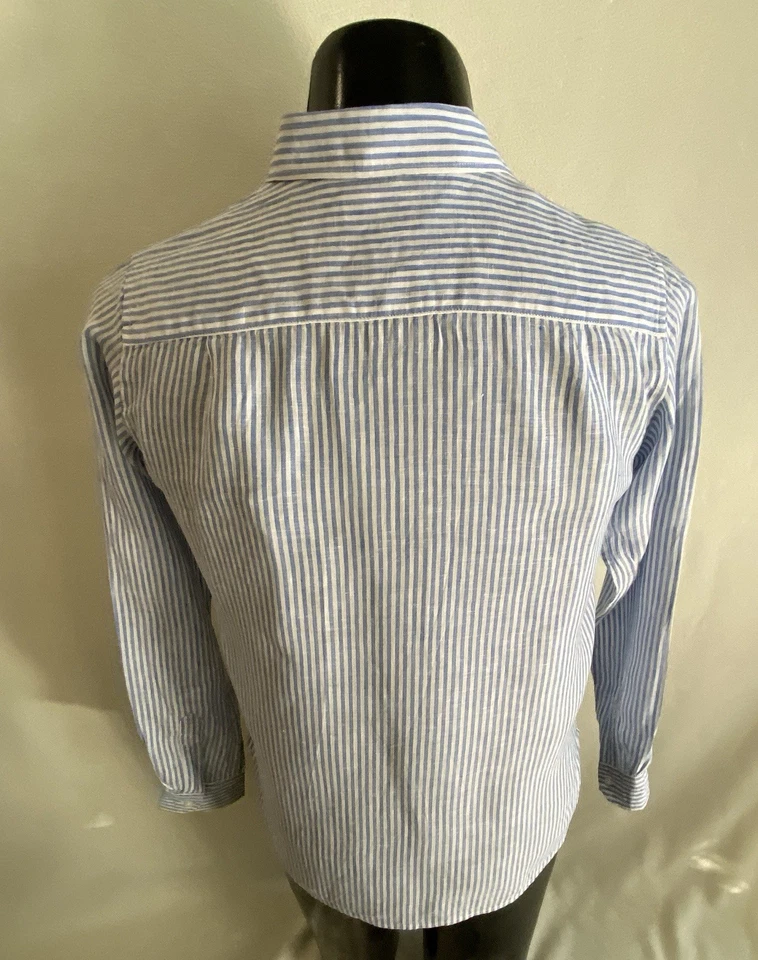 Uniqlo Shirt Men’s Medium Premium Linen Blue Striped Long Sleeve Button Front - Image 4 of 4