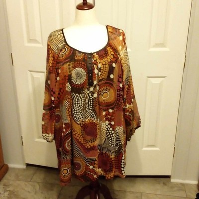 Maggie Burns Plus Size 5X Abstract Print Button Front Tunic Top Orange Brown