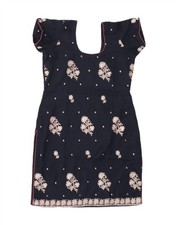 VINTAGE Womens Sheath Dress UK 12 Medium Navy Blue Floral BS09