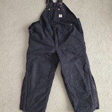 Carhartt R03 BLK Quilt Lined Bib Overalls Black Duck Double Knee Mens 48x30 USA
