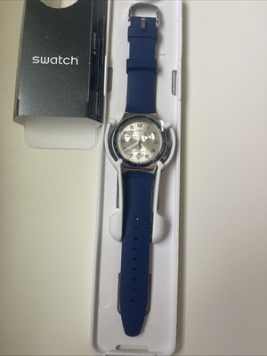 NEW  Swatch Irony FRESCOAZUL Chronograph Blue Silicone Steel Men's Watch YVS439