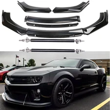 Gloss Black Front Bumper Lip Splitter Spoiler Kit + Strut Rods For Chevy Camaro
