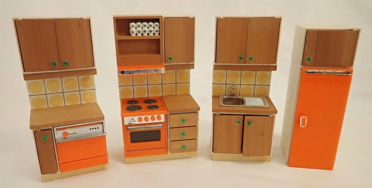 Vintage Dollhouse Furniture 70s STYLE KITCHEN WITH ACCESSORIES