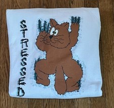 Vintage Cat Animal Print Stressed 1980s Crewneck Pullover Sweatshirt XL