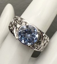 Beautiful Unisex Light Blue Spinel Lab Created 925 Sterling Silver Ring Sz 7.75