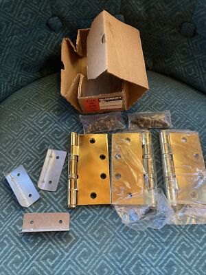 3 McKinney T2714 Plain Bearing Door Hinge Non Removable Pin, Brass 4.5''x4.5'' NOB