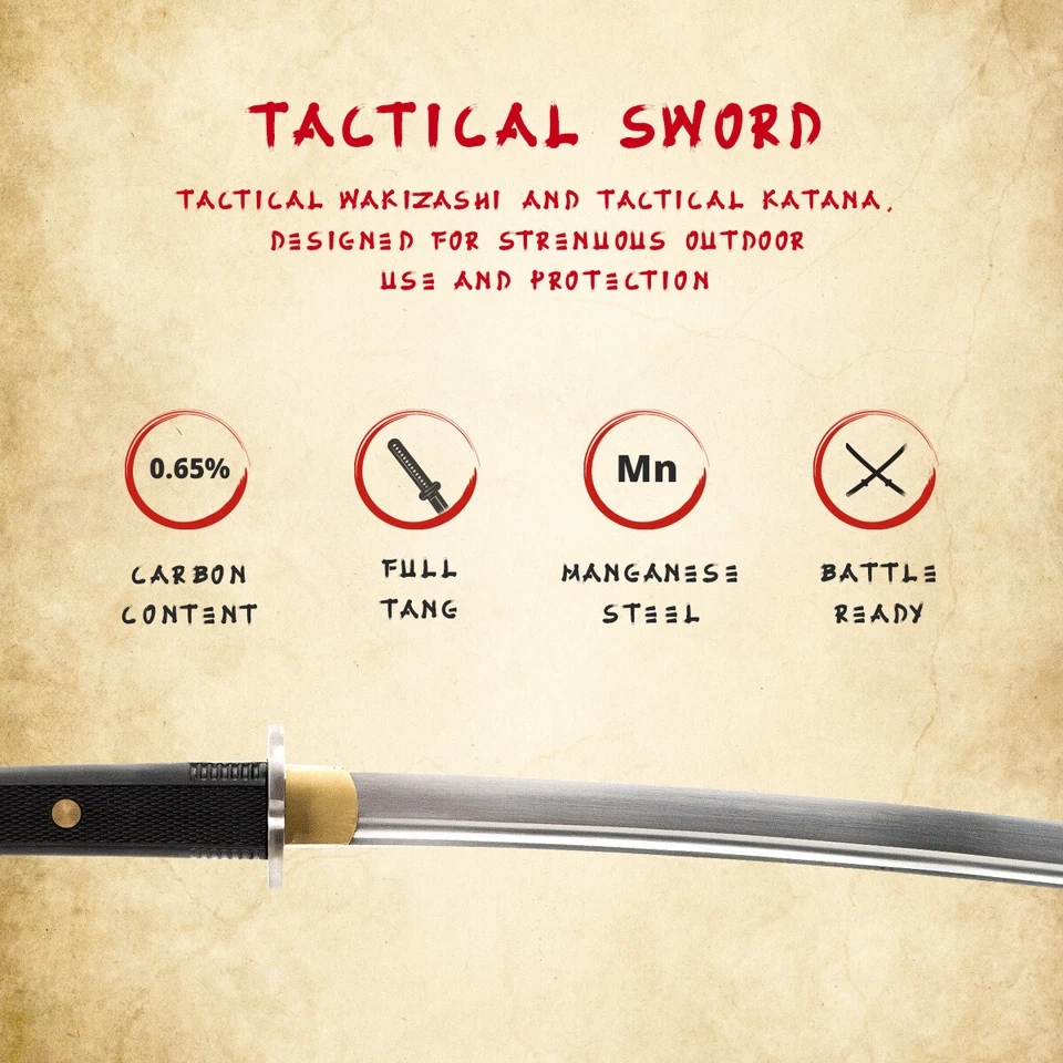 Katana táctica japonesa, forjada a mano, acero al manganeso, espada samurai Foto 2 de 4