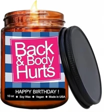 Funny Happy Birthday Candle, Gifts for Women & Men, Back & Body Hurts Candle