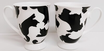 Elegante exklusive Katze & Scottish Terrier schwarze Silhouette Tassen Set 2 Bone China
