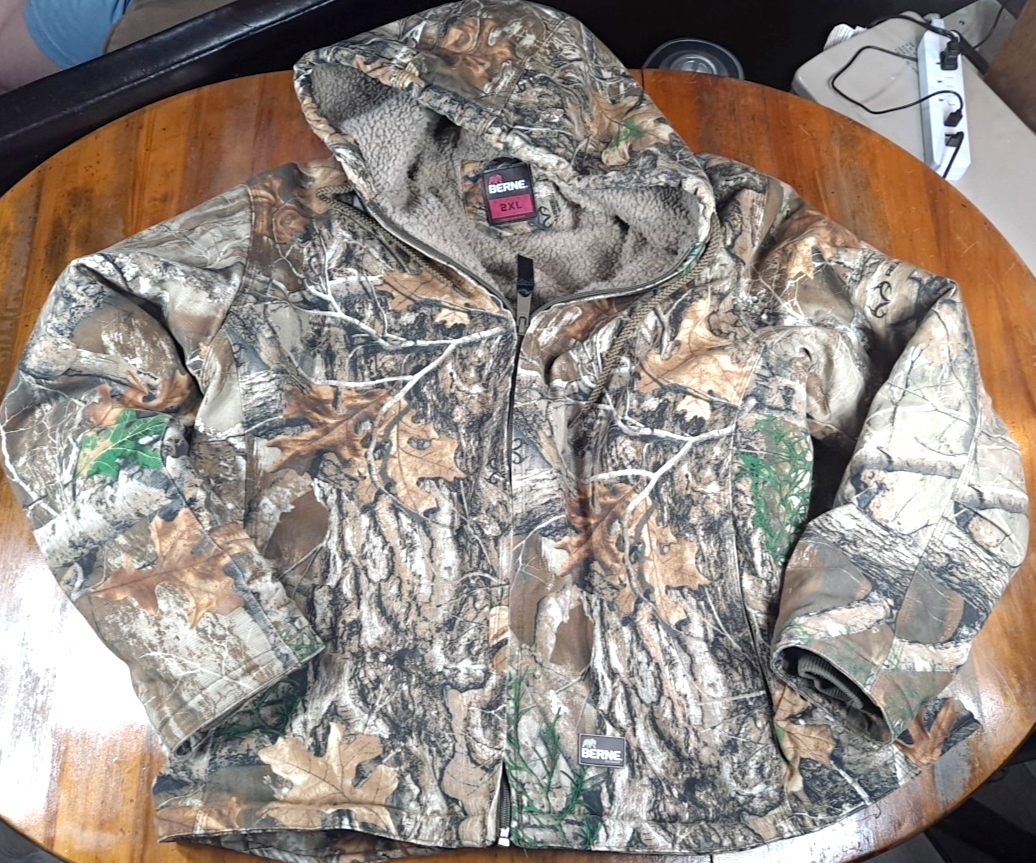 Berne x Realtree Hooded Camo Jacket Sherpa Lined Unisex XL Women's 2XL XXL  20-22