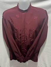 BRUTTINI Italy Hidden Button Up Dress Shirt Maroon Size Med 15-15 1/2