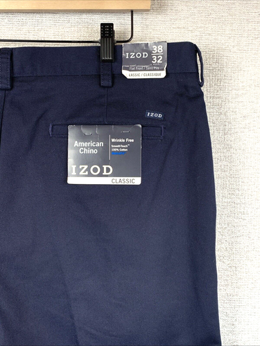 IZOD American Chino Pants Men's 38 x 32 Navy Flat Front Classiccore Heritage Dad - Picture 13 of 19