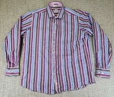 Bugatchi Uomo Button Up Shirt Mens Large L Purple Striped Classic Fit Long Sleev