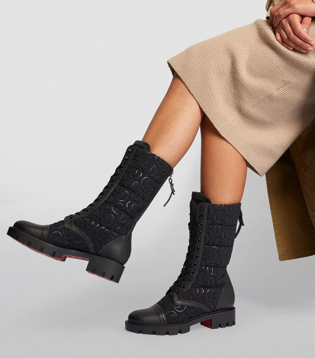 Christian Louboutin Pavleta Flat Spikes Combat Lace Up Boots Sz 35