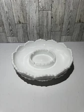Fenton White Milk Glass Hobnail Divided, Candle Bowl, Ashtray - Scalloped