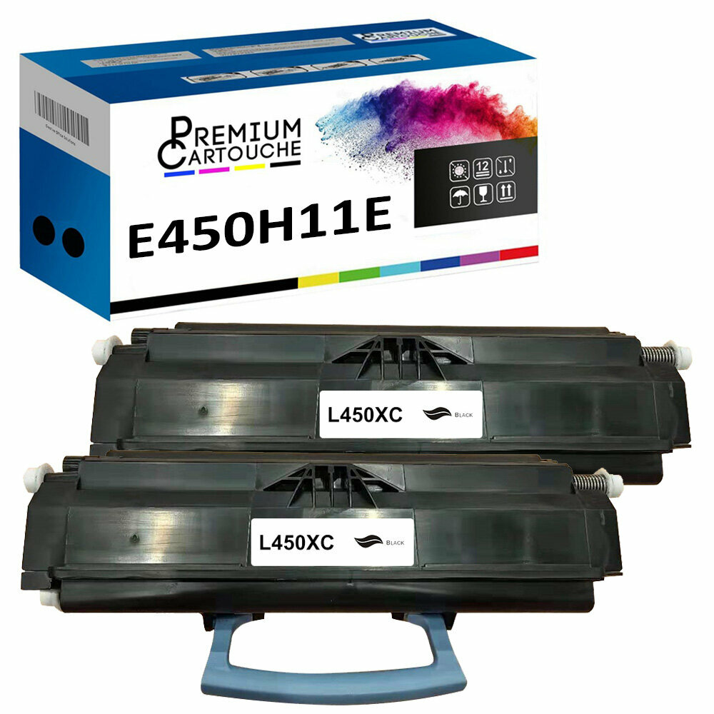 Toner E450H11E noir x2 compatible Lexmark évite les textes clairs