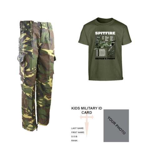 Kids Pack A2 Army Military Outdoor Dress Up Spitfire T-shirt Trousers DPM HMTC - Picture 1 of 4