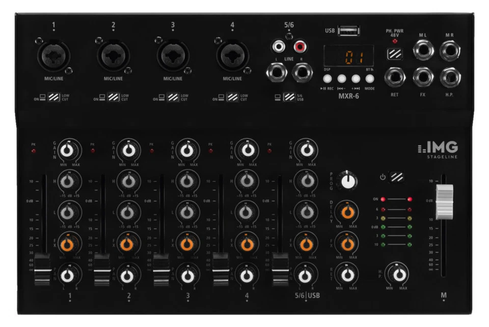 IMG Stageline MXR-6 6-Kanal Analog Mixer Audio-Mischpult DSP Bluetooth MP3 USB - Bild 2 von 2