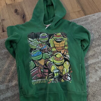 Nickelodeon Boys Hoodie Pullover Teenage Mutant Ninja Turtles Green Size L 10-12