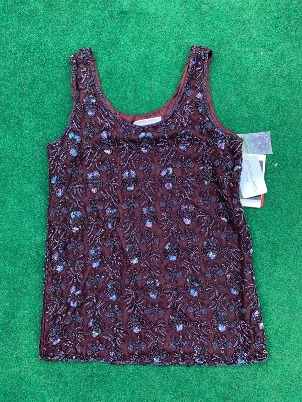 NWT Adriana Papell Boutique Sequined Beaded Formal Evening Silk Top Sz 14