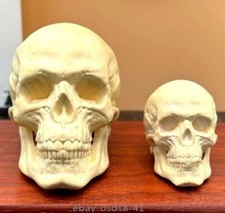 2 PCS Boxwood Carved Skull Statue Hand Carving Wooden Art Sculpture Decor