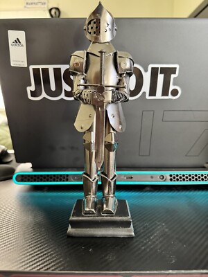 Warrior security Guard Knight Sculpture silver metal with sword, Collectibles