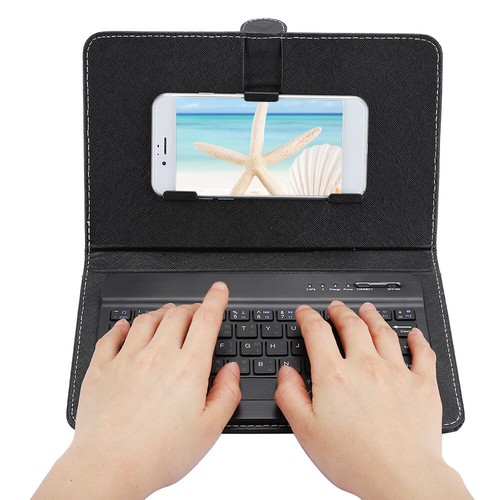 Leather Cover Wireless BT Keyboard For 4.5'-6.8' Android/iOS Mobile Phone - Picture 4 of 25