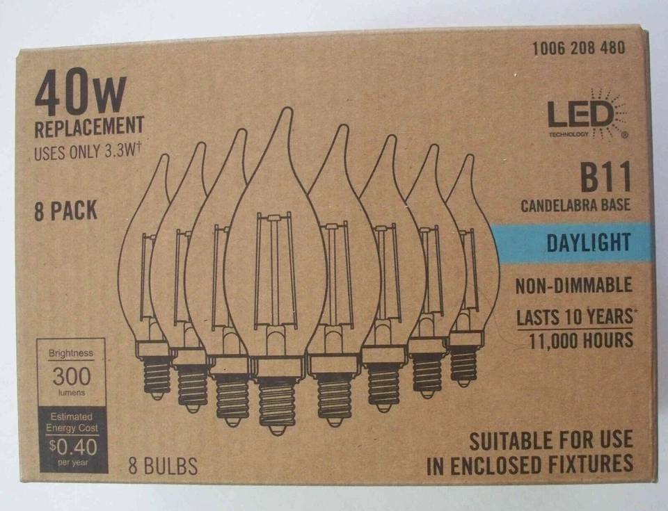 3.3W 40W Replacement Non Dimmable B11 Candelabra Day Light 8-Pack Bulbs 537 1037 - Image 4 of 4