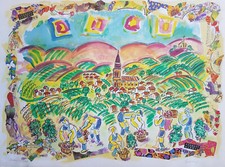 WAYNE ENSRUD ORIGINAL SIGNED COLLAGE UNIQUE PIECE BEAUJOLAIS DUBOEUF WINE