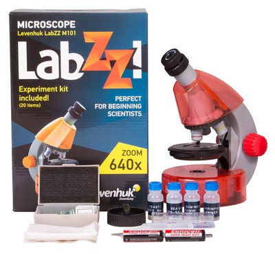 Микроскоп детский levenhuk labzz m101 Orange, 40-640 крат, монокулярный, 3 объектива, 69730 (611901505459)