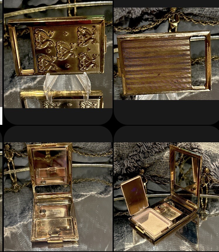 アメリカンヴィンテージ Richard Hudnut パウダーコンパクト ミラー Richard Hudnut Gold Compact Three Flowers Powder And Mirror