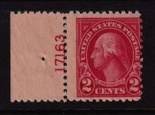 1923 Washington 2c carmine Sc 554 MNH left plate number single CV $15 (L07