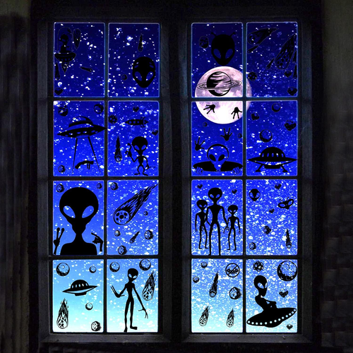 Calcomanías de decoración de doble cara de doble cara con ventana alienígena de Halloween - Imagen 5 de 5