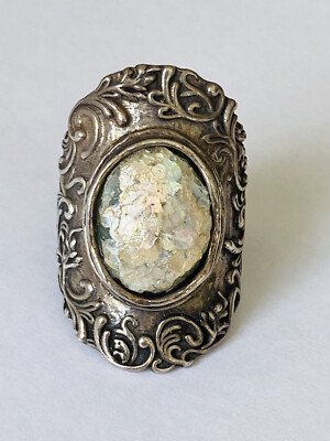 VINTAGE OR PAZ STERLING SILVER 925 PZ ROMAN GLASS