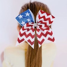 4th of July Hair Ties Patriotic Day Bows with Elastic Blue,Red,White
