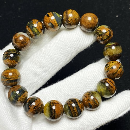 14.5mm Natural Yellow Pietersite Namibia Gemstone Beads Bracelet AAA C1395 - Picture 7 of 11