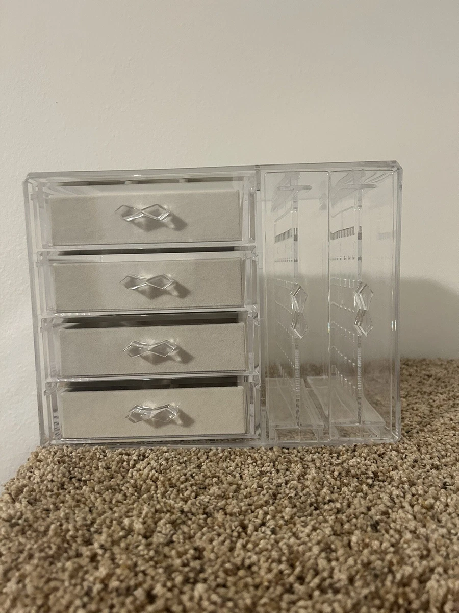 Acrylic Clear Jewelry Organizer Storage Box 4 Velvet Drawers & 2 Slide Outs