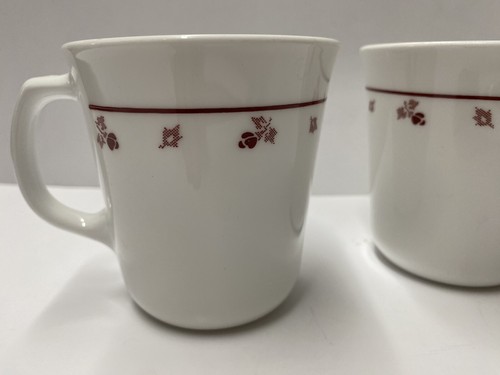 Vintage Set Of 2 Corelle Corning Burgundy Rose Coffee Cups Mugs - Picture 2 of 3