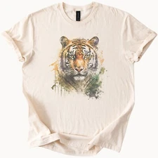 Tiger Face Watercolor Graphic Tee Jungle Wildlife Animal Nature Shirt