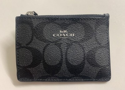 COACH Signature Mini ID Skinny Card Case Smoke/Black