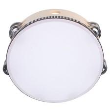 Wood Tambourine: 8 Inch Kids Hand Percussion Instrument - Double Row Jingles