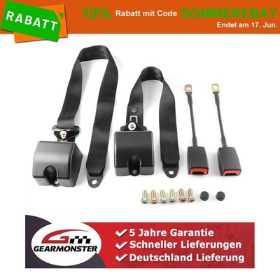 2x 3 Punkt Automatikgurt Sicherheitsgurt Gurtpeitsche & E Prüfung Schwarz 2900mm