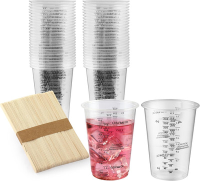 50PCS Resin Epoxy Mixing Cups,  8oz Clear Plastic Paint Measuring Cups with 50pc