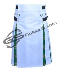 Scottish Handmade Irish Tartan Hybrid Utility Kilt Mens Cotton Kilts Custom Size